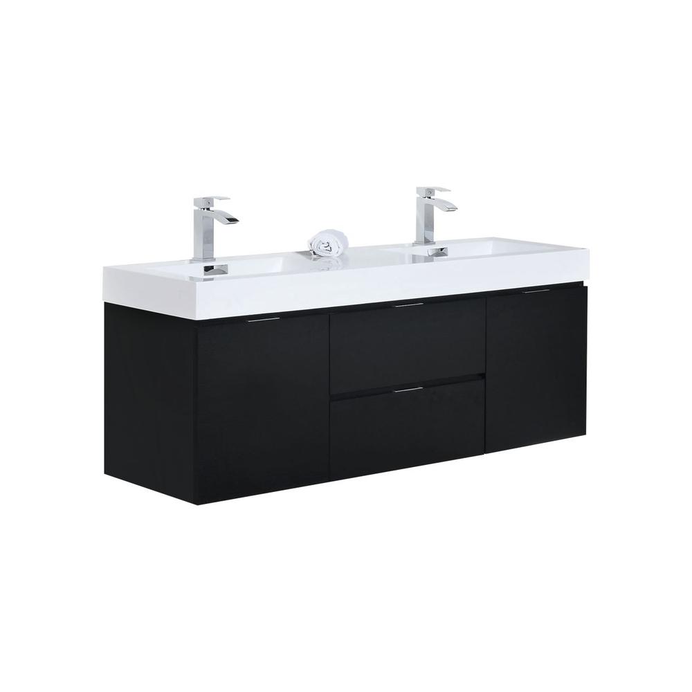 Bliss 60" Double  Sink Black Wall Mount Modern Bathroom Vanity. Picture 1