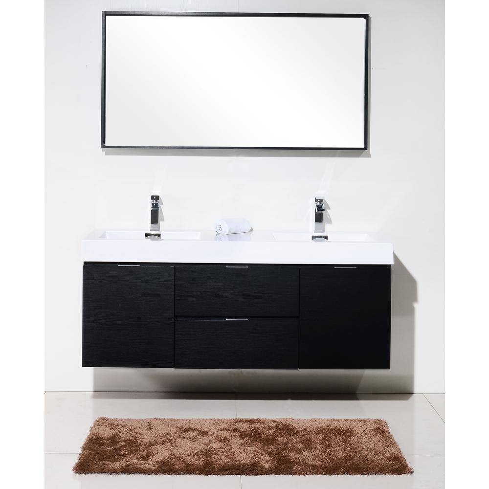 Bliss 60" Double  Sink Black Wall Mount Modern Bathroom Vanity. Picture 2