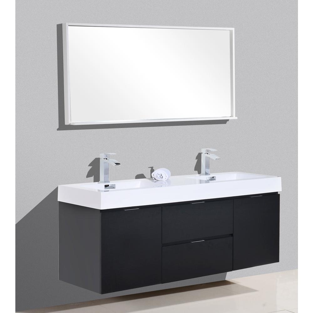 Bliss 60" Double  Sink Black Wall Mount Modern Bathroom Vanity. Picture 3