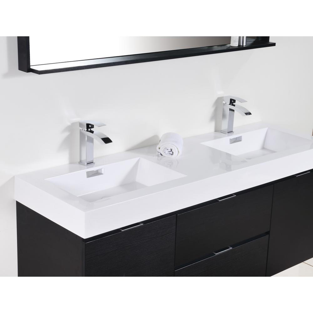 Bliss 60" Double  Sink Black Wall Mount Modern Bathroom Vanity. Picture 4