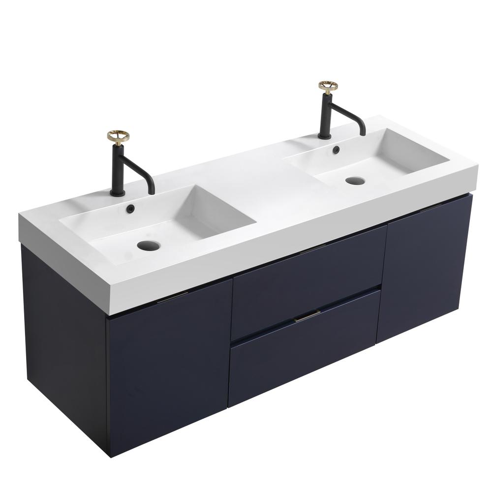Bliss 60" Double  Sink Blue Wall Mount Modern Bathroom Vanity. Picture 1