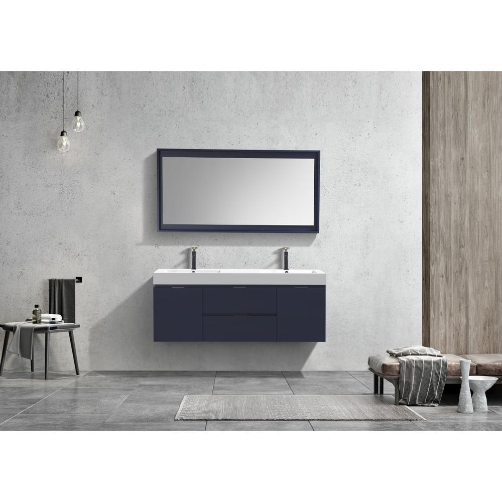 Bliss 60" Double  Sink Blue Wall Mount Modern Bathroom Vanity. Picture 2