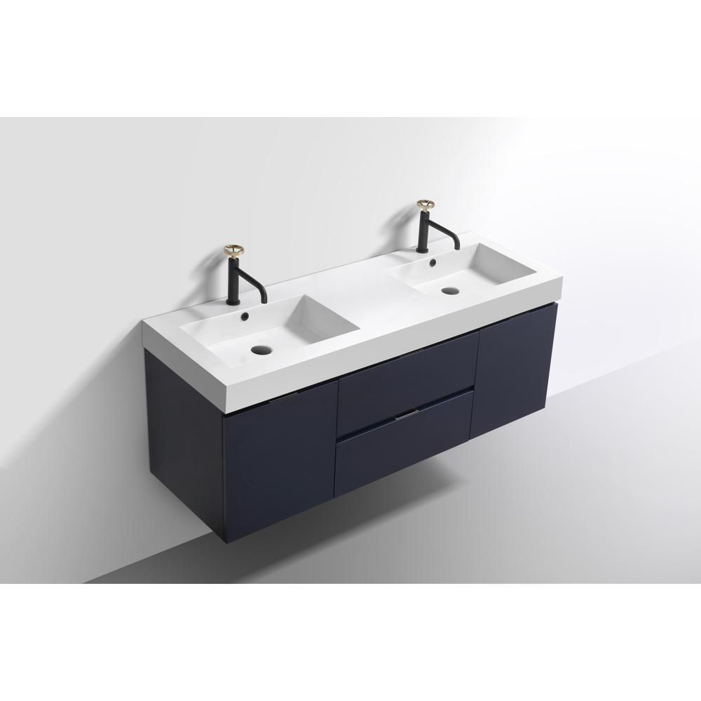 Bliss 60" Double  Sink Blue Wall Mount Modern Bathroom Vanity. Picture 4