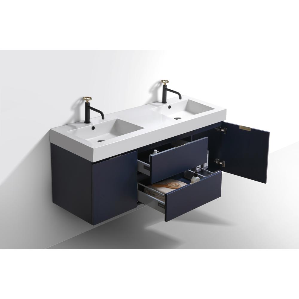 Bliss 60" Double  Sink Blue Wall Mount Modern Bathroom Vanity. Picture 5
