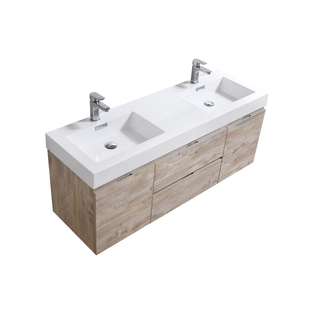Bliss 60" Double  Sink Nature Wood Wall Mount Modern Bathroom Vanity. Picture 1
