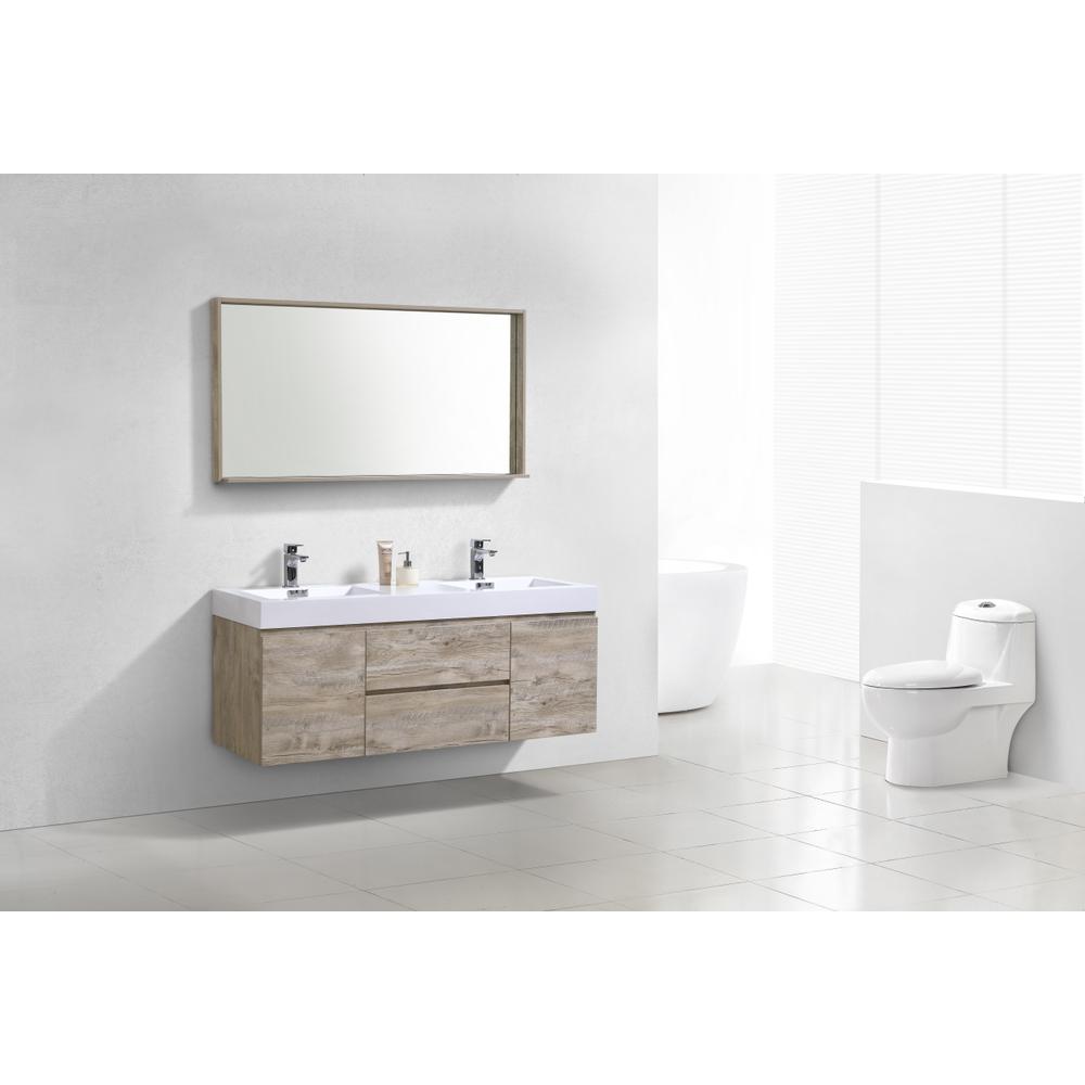 Bliss 60" Double  Sink Nature Wood Wall Mount Modern Bathroom Vanity. Picture 2