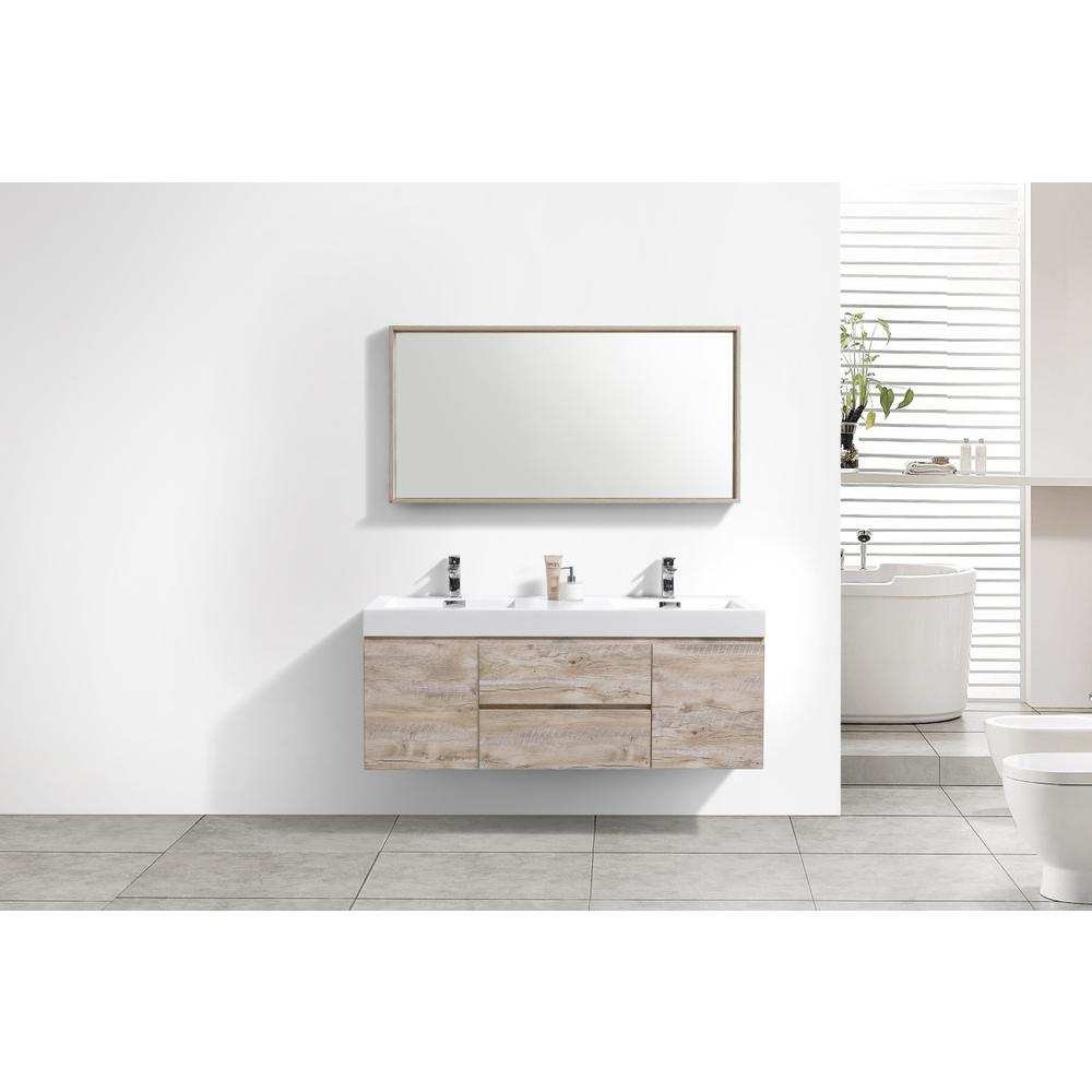 Bliss 60" Double  Sink Nature Wood Wall Mount Modern Bathroom Vanity. Picture 5