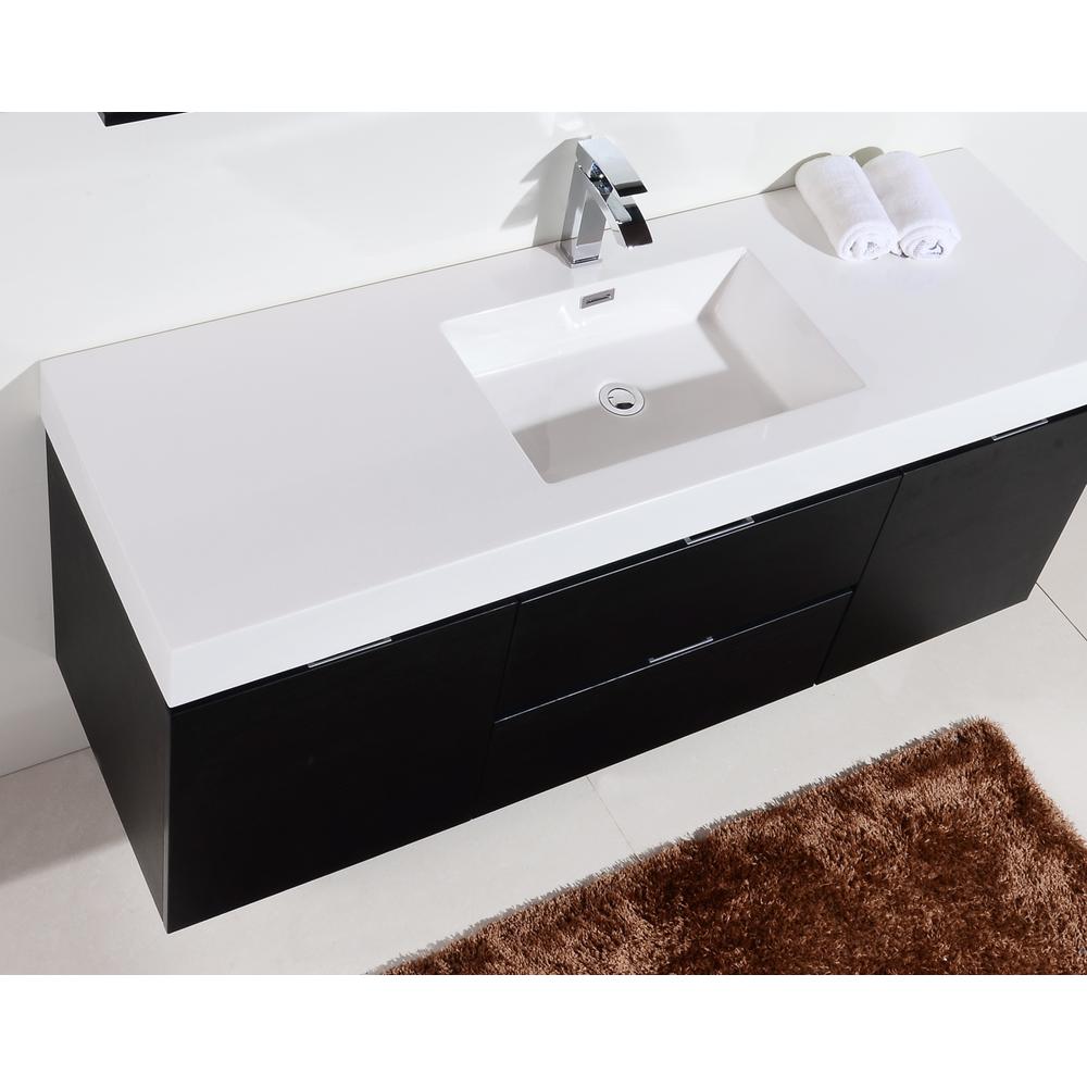 Bliss 60" Single Sink Black Wall Mount Modern Bathroom Vanity. Picture 3