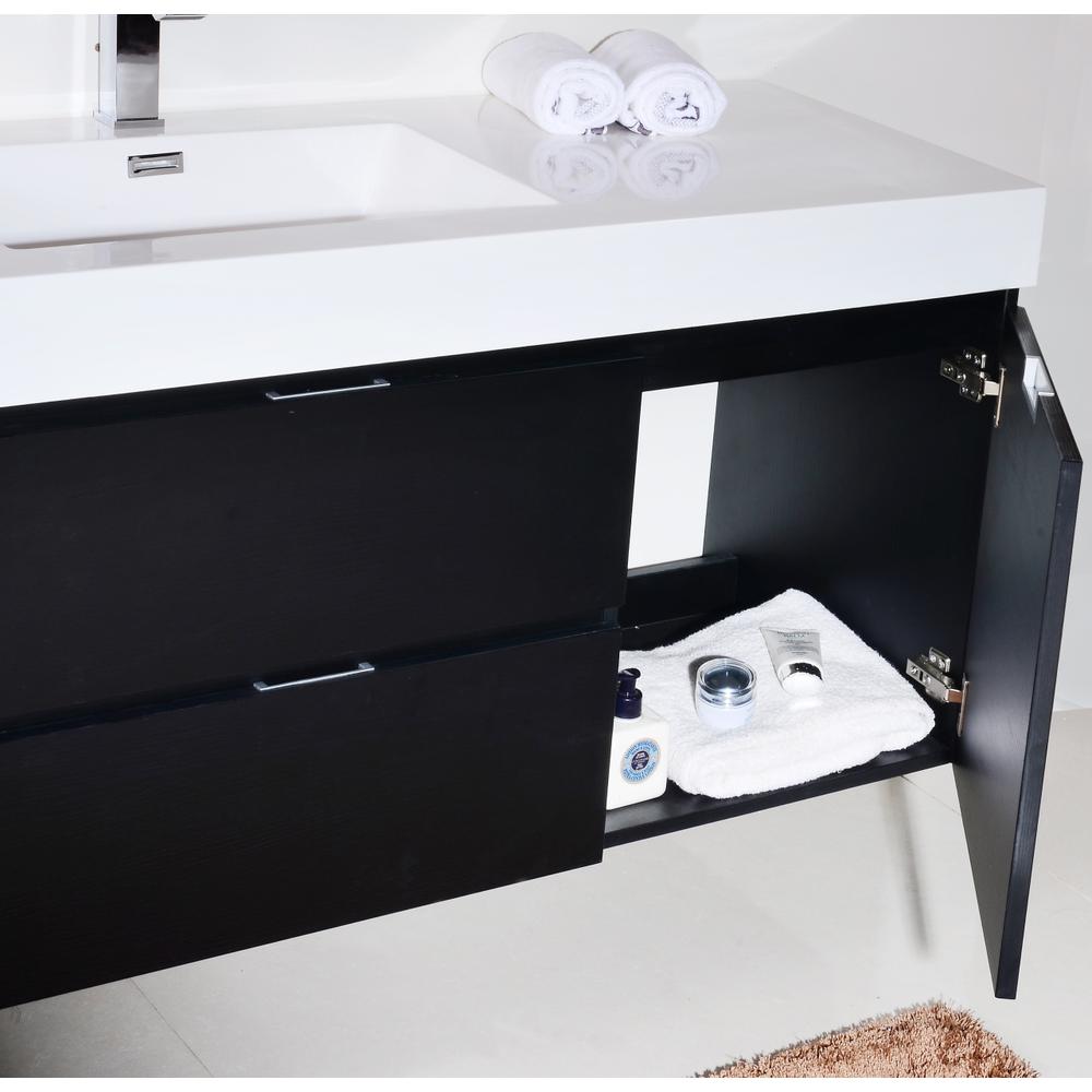 Bliss 60" Single Sink Black Wall Mount Modern Bathroom Vanity. Picture 5