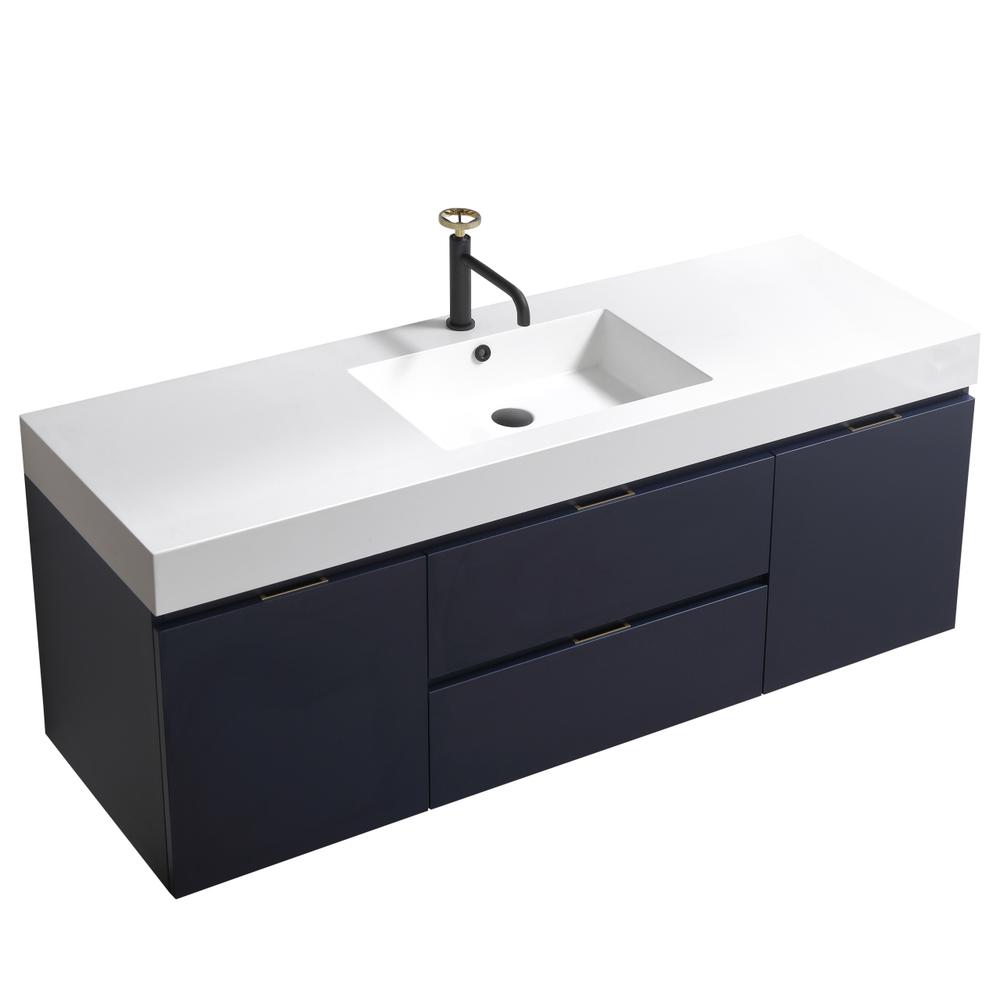 Bliss 60" Single Sink Blue  Wall Mount Modern Bathroom Vanity. Picture 1