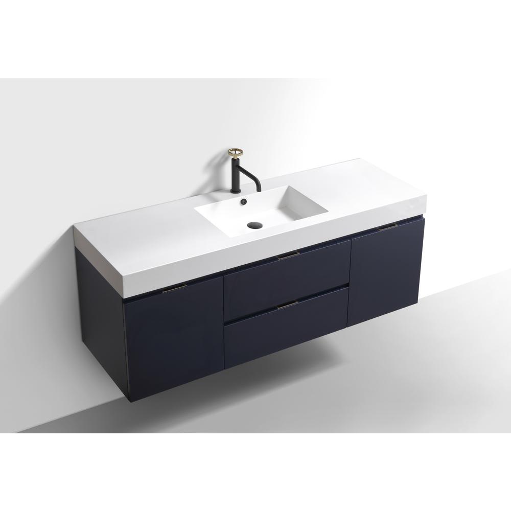 Bliss 60" Single Sink Blue  Wall Mount Modern Bathroom Vanity. Picture 4