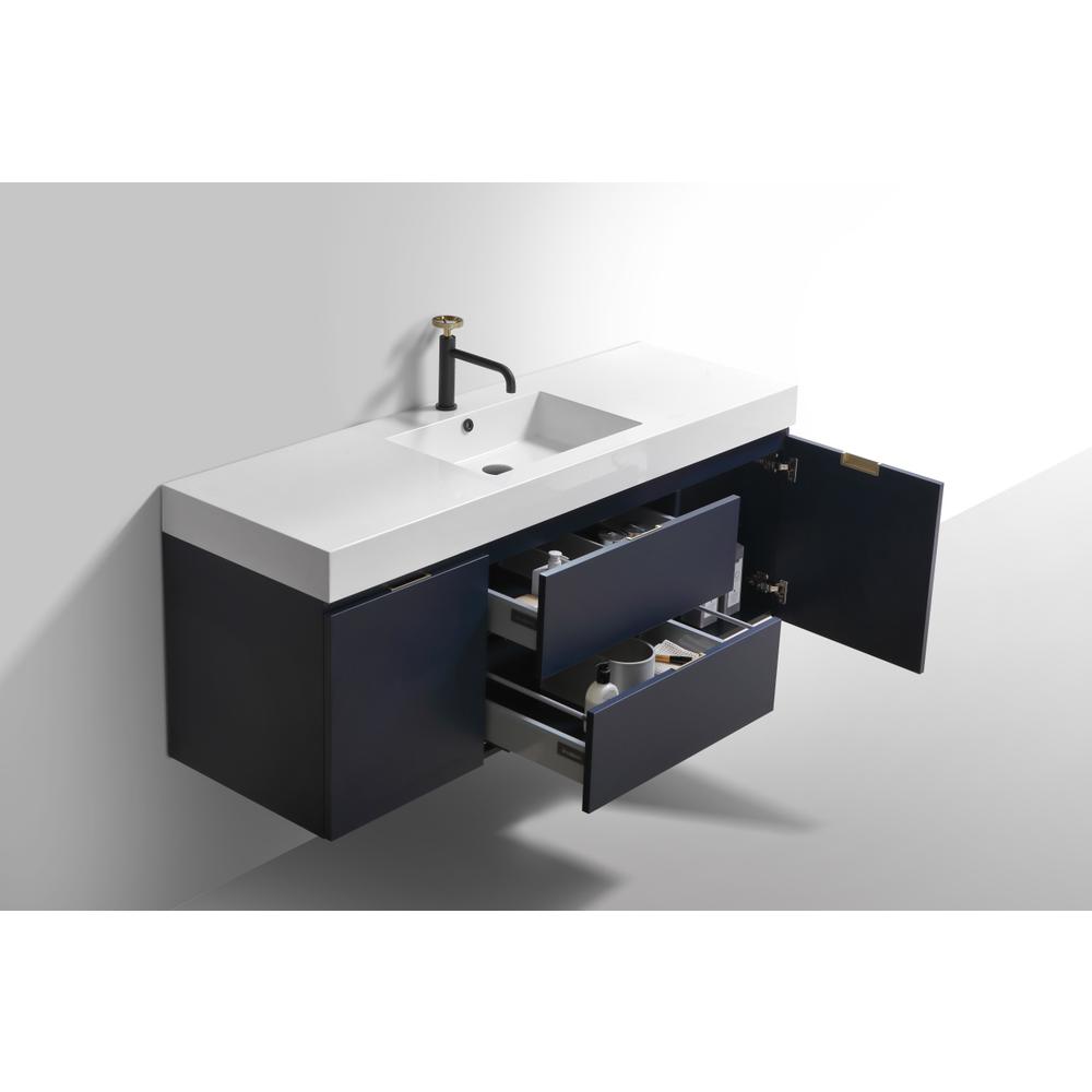 Bliss 60" Single Sink Blue  Wall Mount Modern Bathroom Vanity. Picture 5