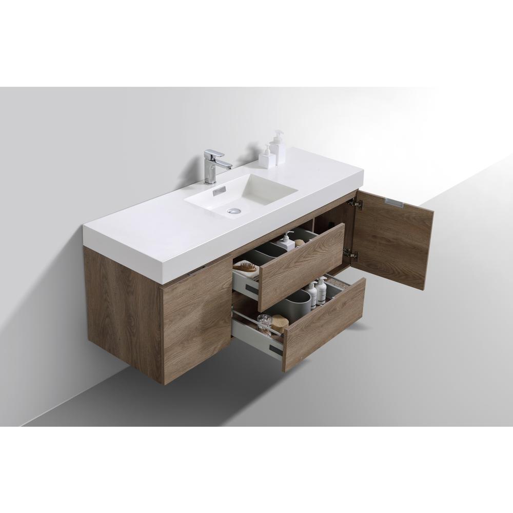 Bliss 60" Single Sink Butternut Wall Mount Modern Bathroom Vanity. Picture 3