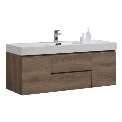 Bliss 60" Single Sink Butternut Wall Mount Modern Bathroom Vanity. Picture 5