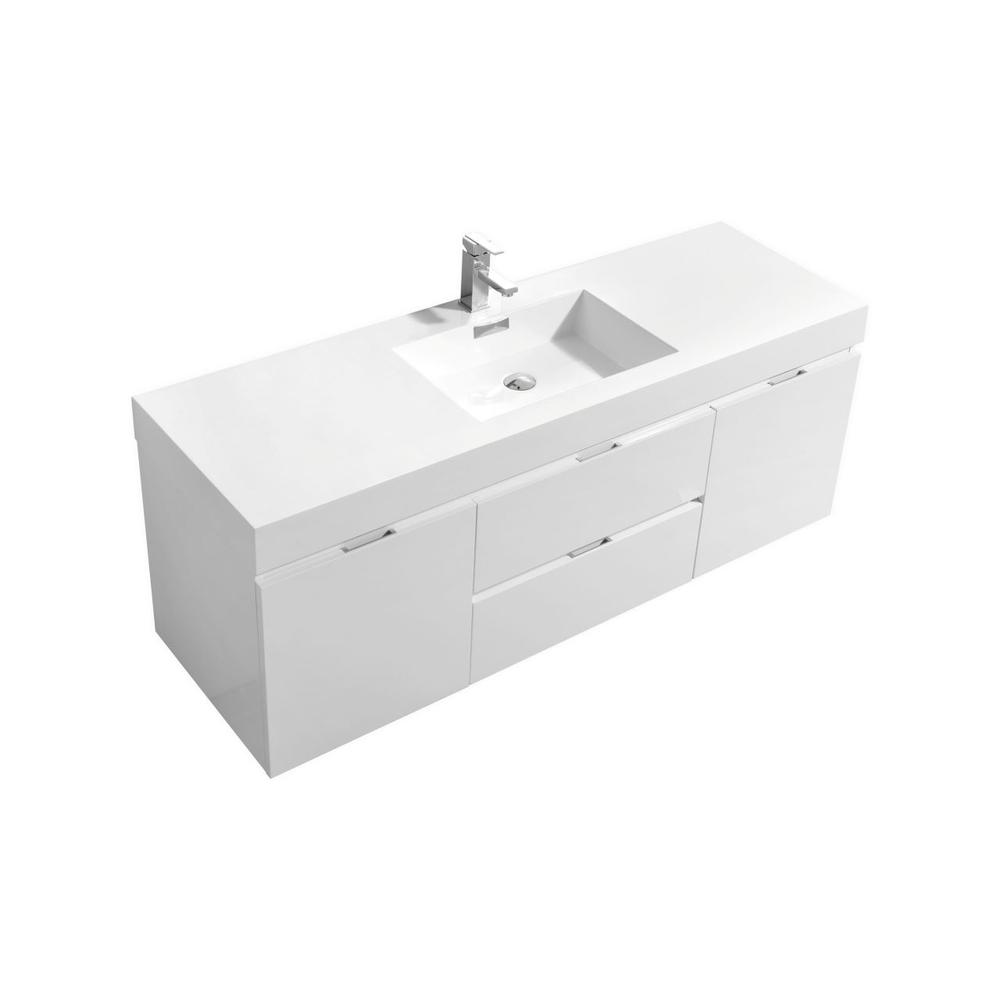 Bliss 60" Single Sink High Gloss White Wall Mount Modern Bathroom Vanity. Picture 1