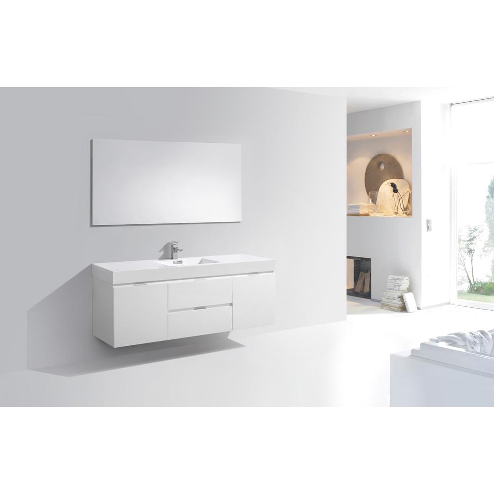 Bliss 60" Single Sink High Gloss White Wall Mount Modern Bathroom Vanity. Picture 2
