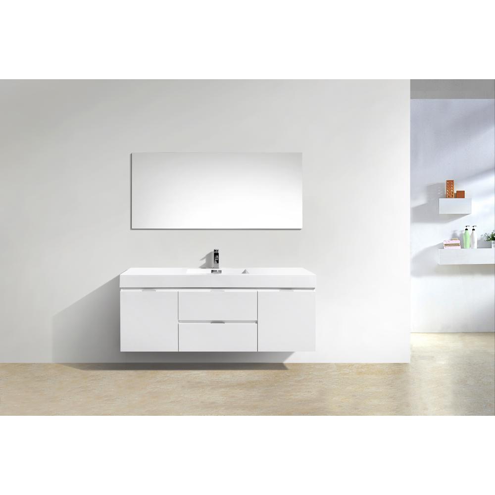 Bliss 60" Single Sink High Gloss White Wall Mount Modern Bathroom Vanity. Picture 3
