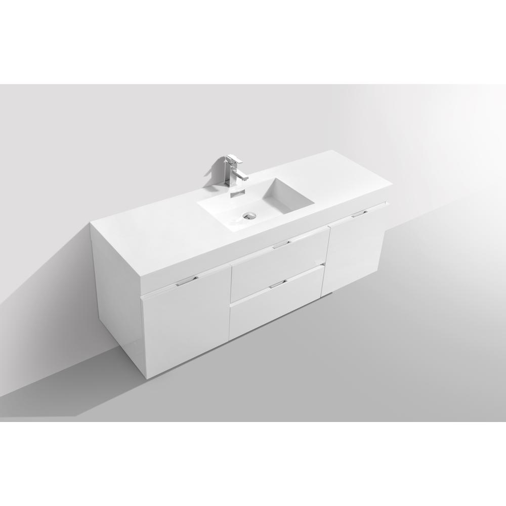 Bliss 60" Single Sink High Gloss White Wall Mount Modern Bathroom Vanity. Picture 4