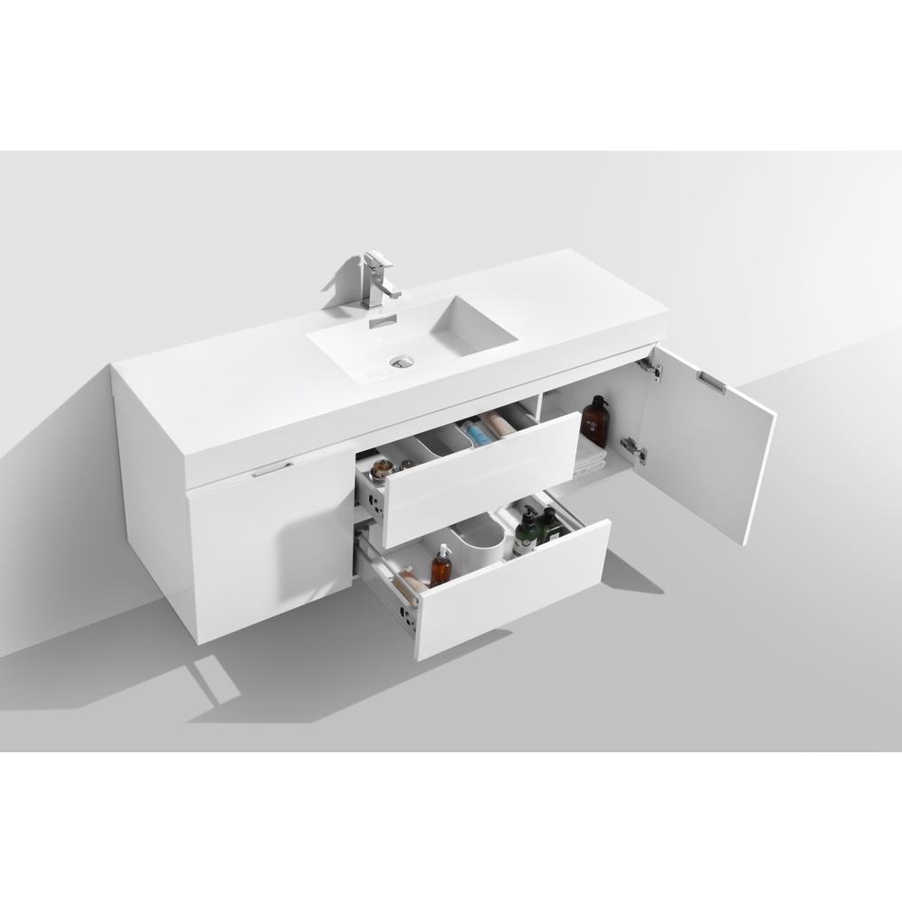 Bliss 60" Single Sink High Gloss White Wall Mount Modern Bathroom Vanity. Picture 5