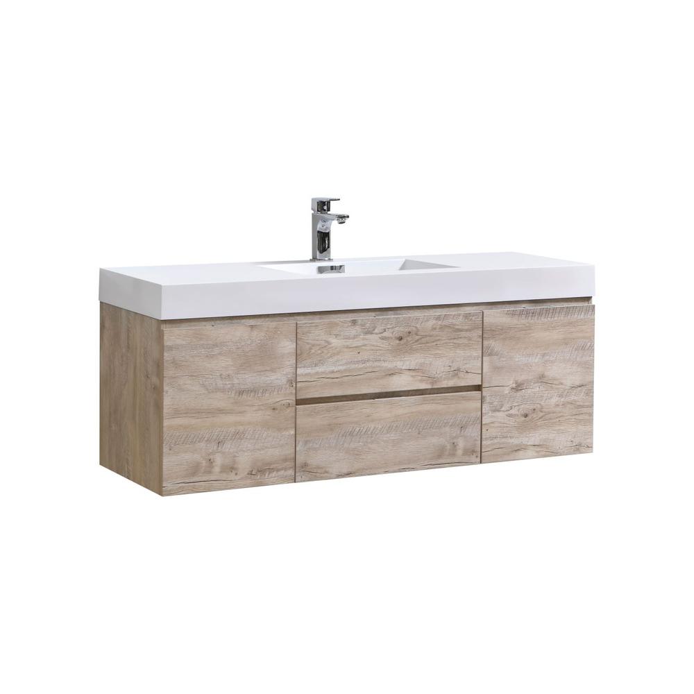 Bliss 60" Single Sink Nature Wood Wall Mount Modern Bathroom Vanity. Picture 1