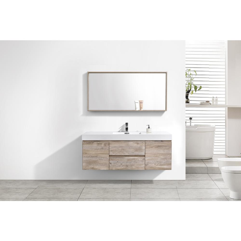 Bliss 60" Single Sink Nature Wood Wall Mount Modern Bathroom Vanity. Picture 3