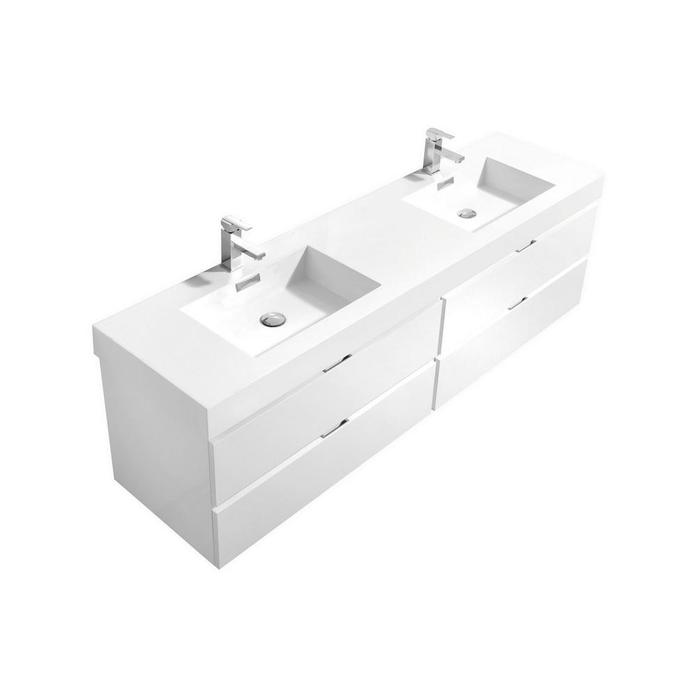 Bliss 72" Double Sink High Gloss White Wall Mount Modern Bathroom Vanity. Picture 1