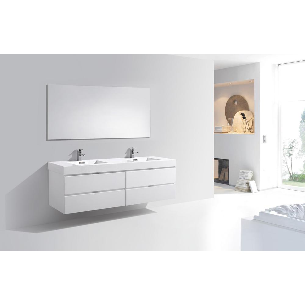 Bliss 72" Double Sink High Gloss White Wall Mount Modern Bathroom Vanity. Picture 2