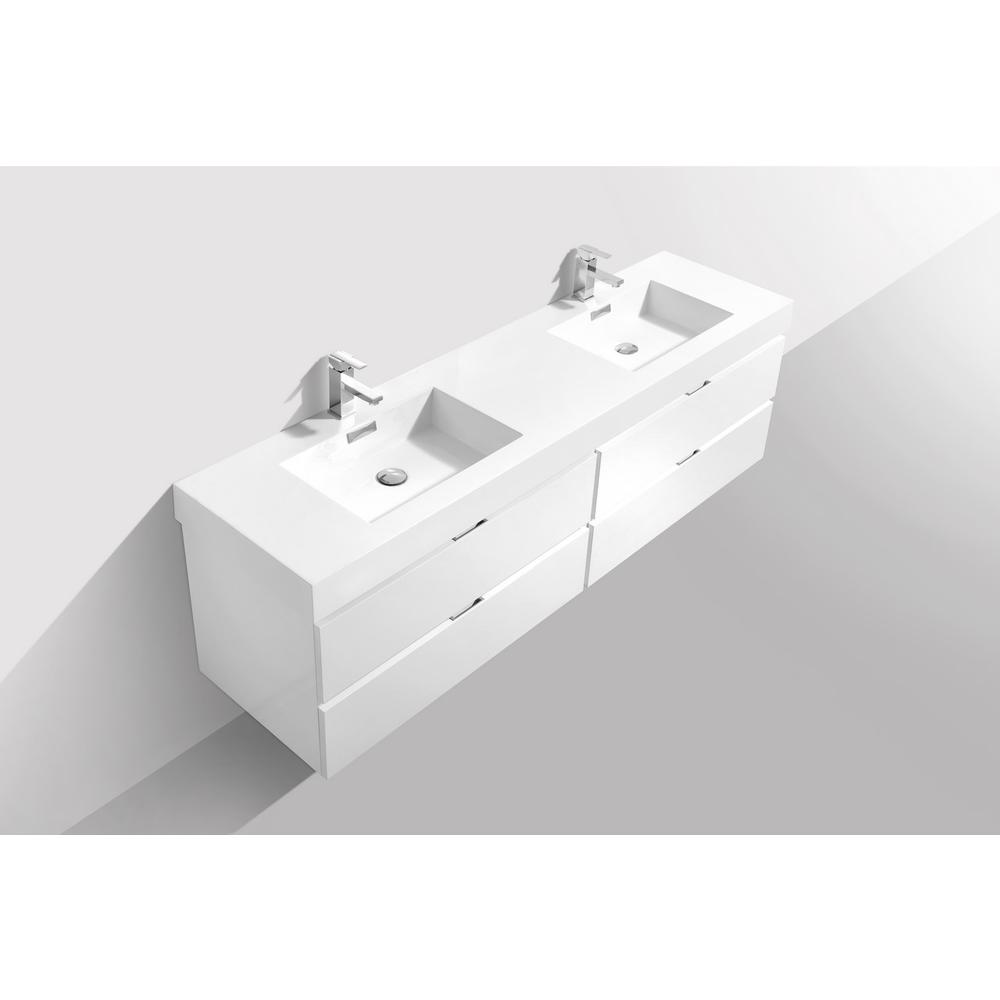 Bliss 72" Double Sink High Gloss White Wall Mount Modern Bathroom Vanity. Picture 3