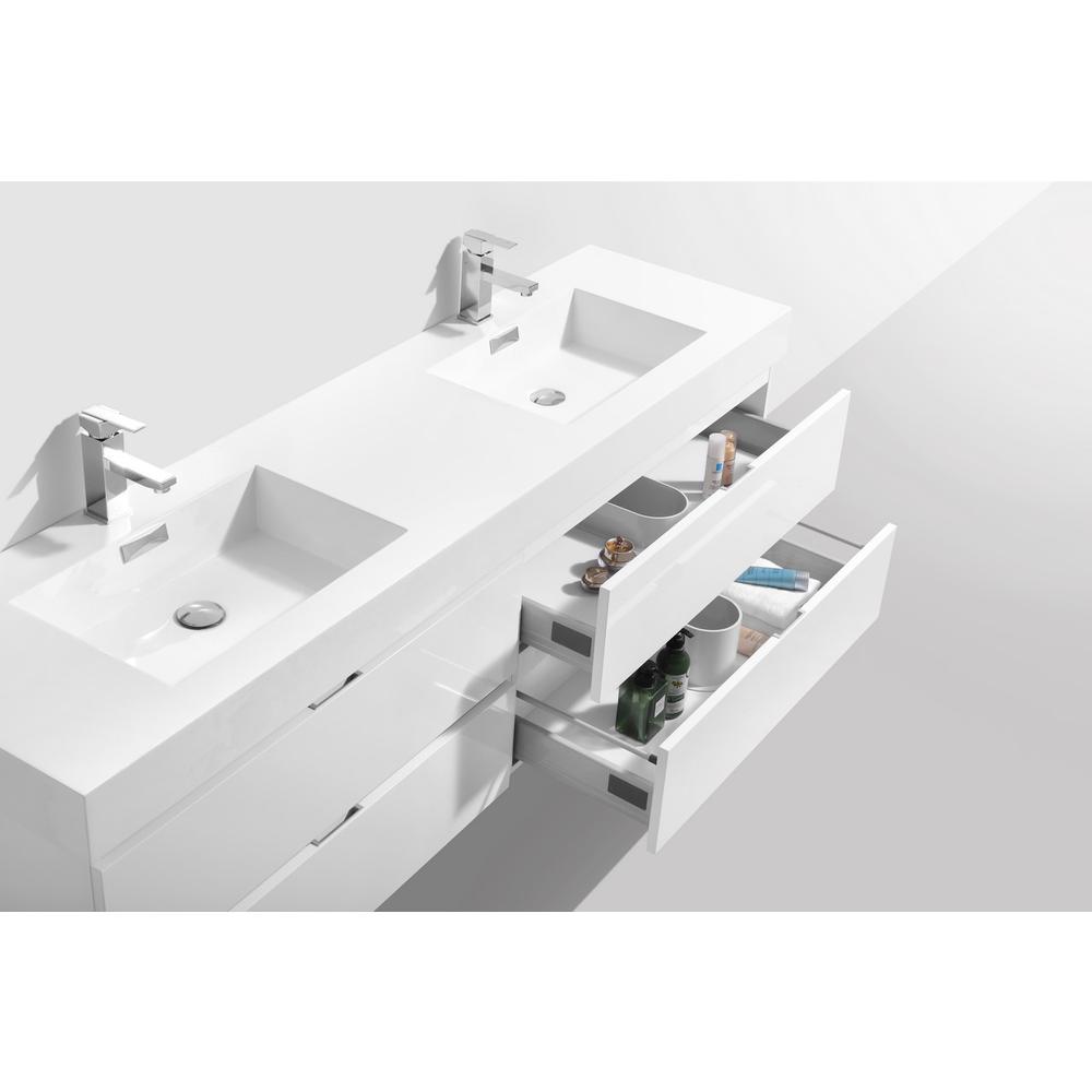 Bliss 72" Double Sink High Gloss White Wall Mount Modern Bathroom Vanity. Picture 4