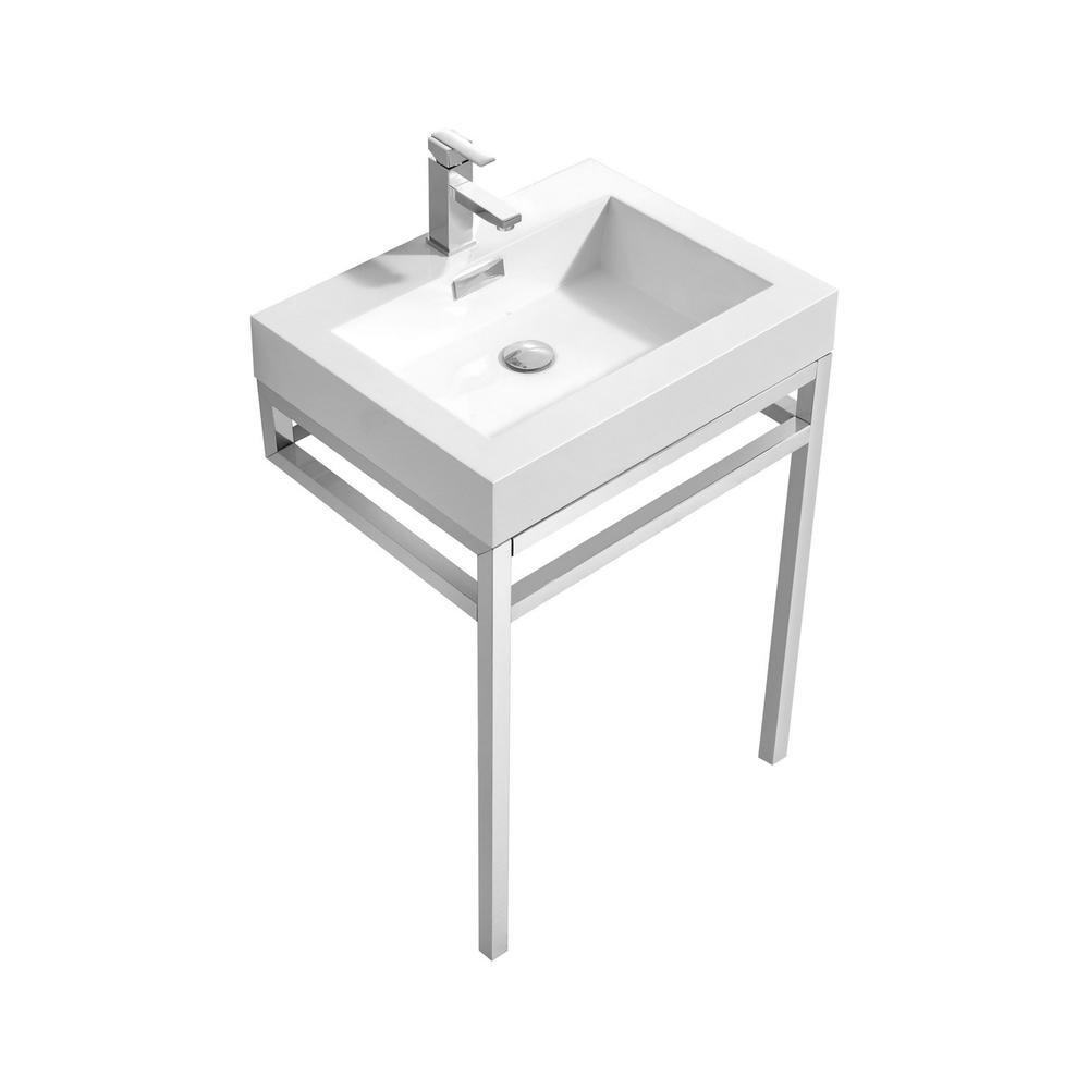 Haus 24" Stainless Steel Console w/ White Acrylic Sink - Chrome. Picture 1