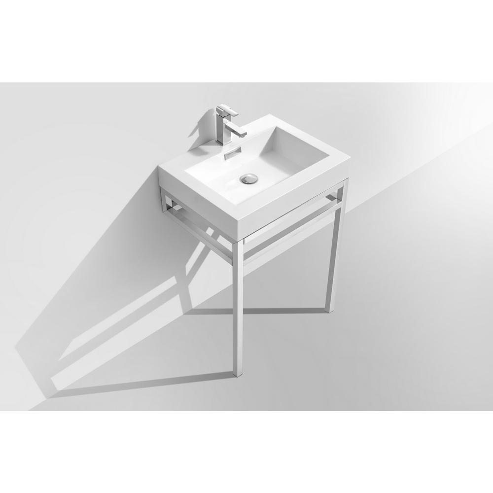 Haus 24" Stainless Steel Console w/ White Acrylic Sink - Chrome. Picture 4
