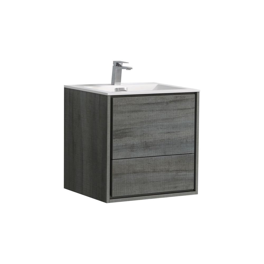 DeLusso 24" Ocean Gray Wall Mount Modern Bathroom Vanity. Picture 1