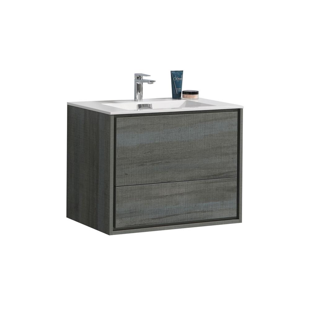 DeLusso 30" Ocean Gray Wall Mount Modern Bathroom Vanity. Picture 1