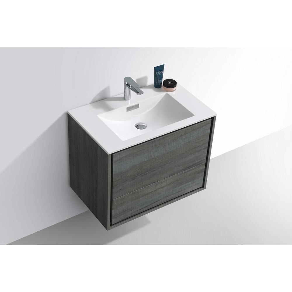 DeLusso 30" Ocean Gray Wall Mount Modern Bathroom Vanity. Picture 4