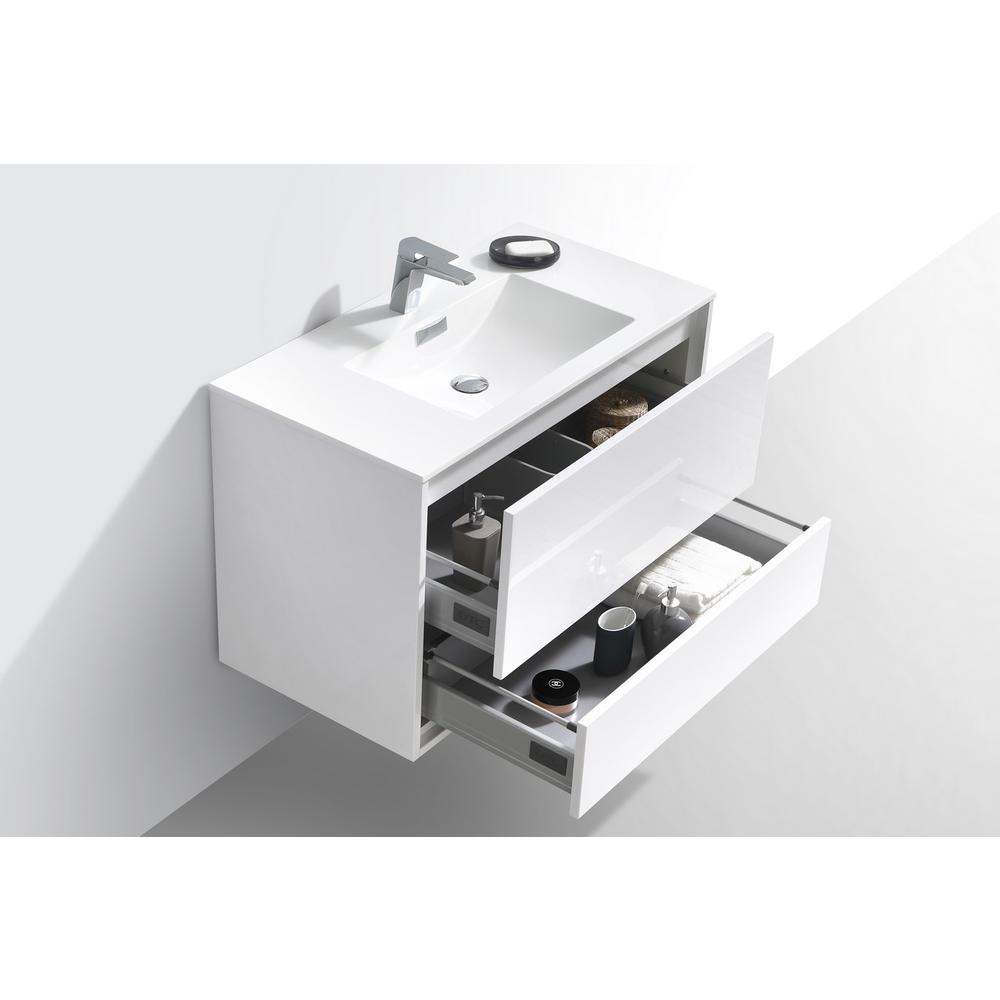DeLusso 36" High Glossy White Wall Mount Modern Bathroom Vanity. Picture 5