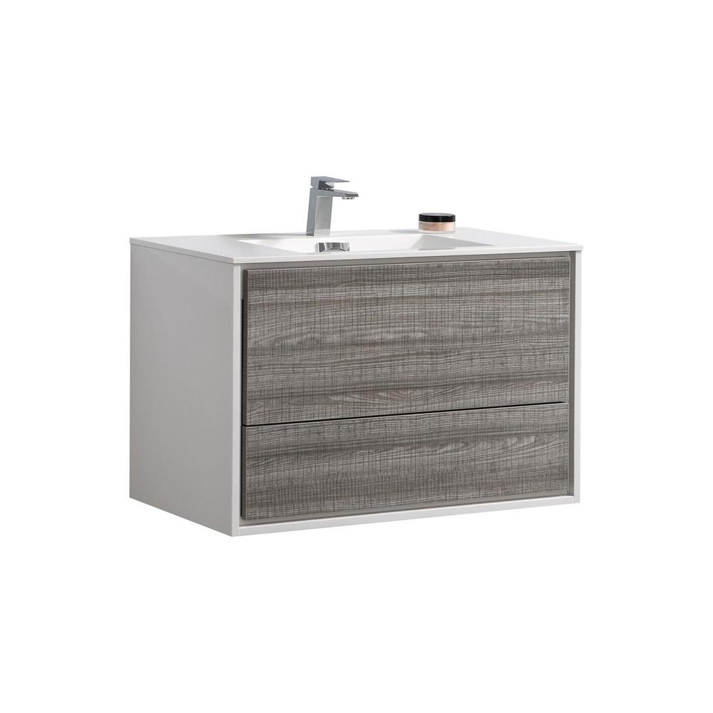 DeLusso 36"  Ash Gray Wall Mount Modern Bathroom Vanity. Picture 1