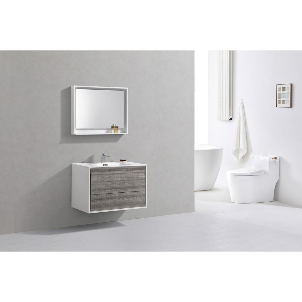DeLusso 36"  Ash Gray Wall Mount Modern Bathroom Vanity. Picture 2