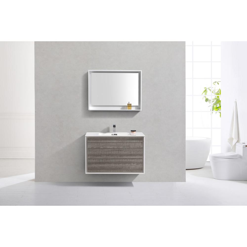 DeLusso 36"  Ash Gray Wall Mount Modern Bathroom Vanity. Picture 3