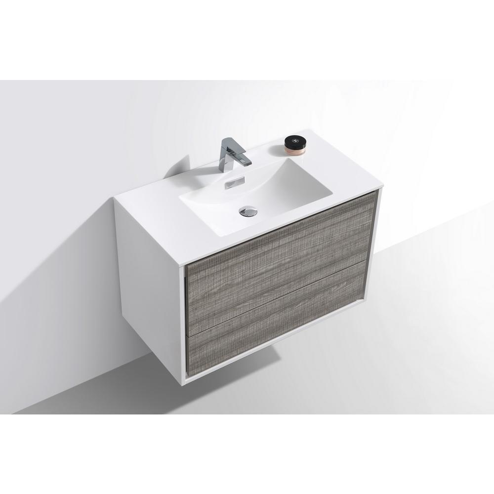 DeLusso 36"  Ash Gray Wall Mount Modern Bathroom Vanity. Picture 4
