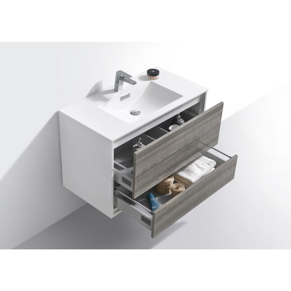 DeLusso 36"  Ash Gray Wall Mount Modern Bathroom Vanity. Picture 5