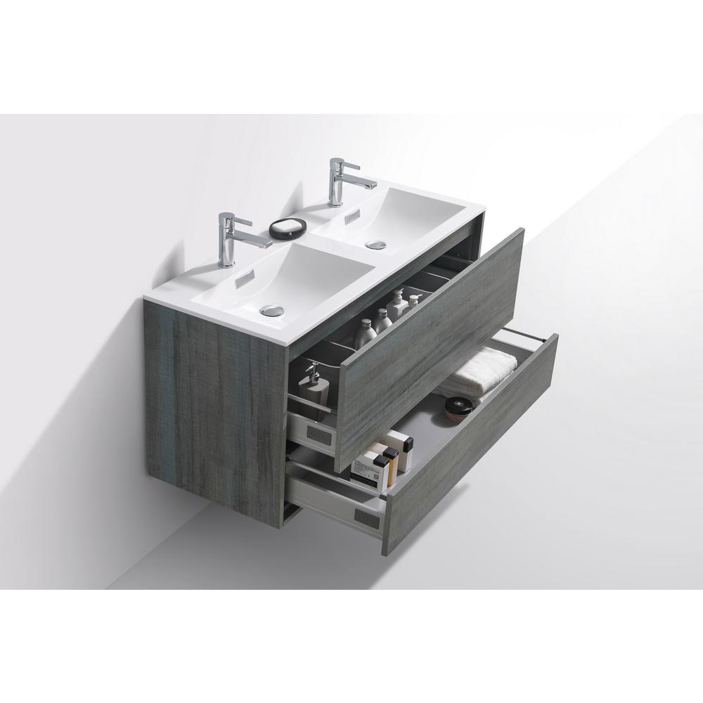 DeLusso 48" Double Sink Ocean Gray Wall Mount Modern Bathroom Vanity. Picture 5