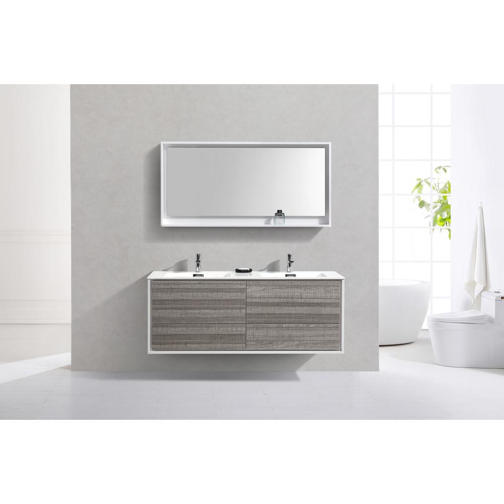 DeLusso 60" Double Sink  Ash Gray Wall Mount Modern Bathroom Vanity. Picture 3