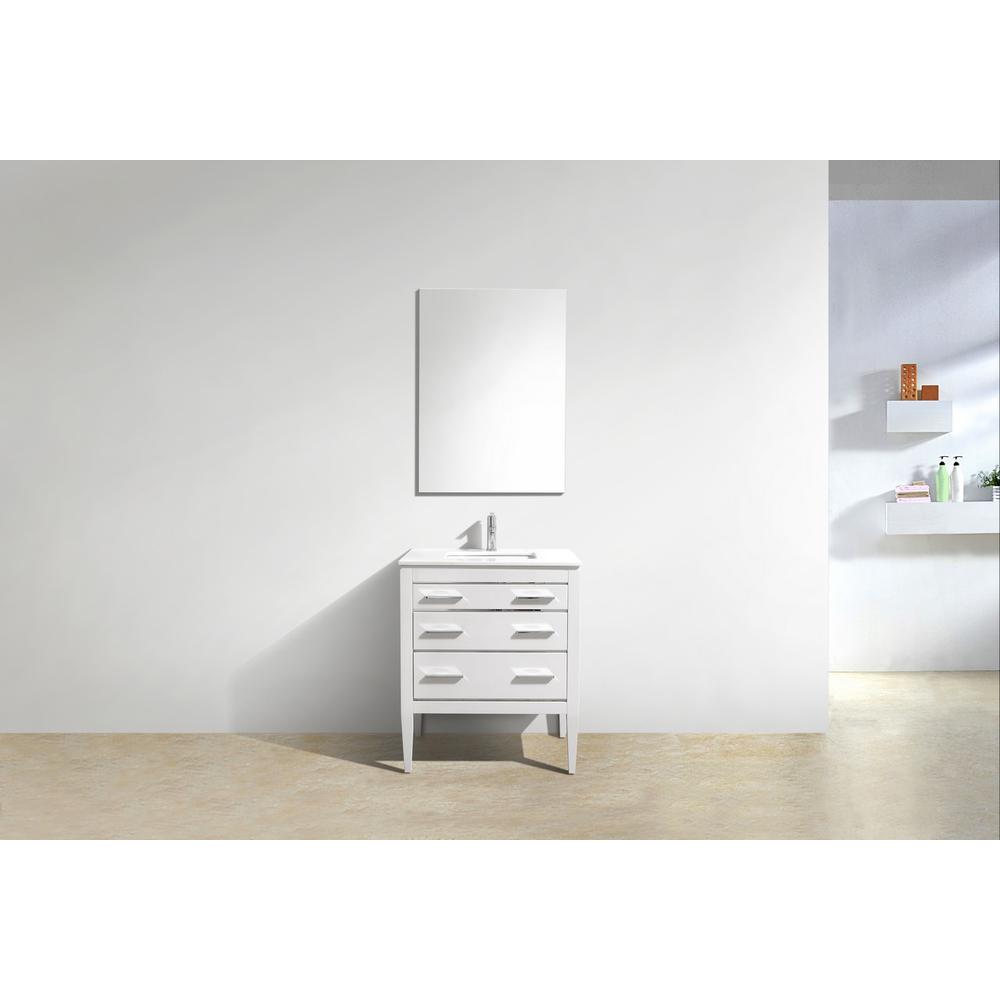 Eiffel 30'' High Gloss White Vanity W/ Quartz Counter Top. Picture 2