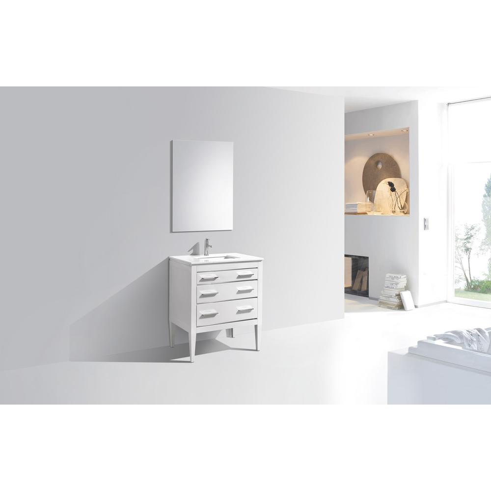 Eiffel 30'' High Gloss White Vanity W/ Quartz Counter Top. Picture 3