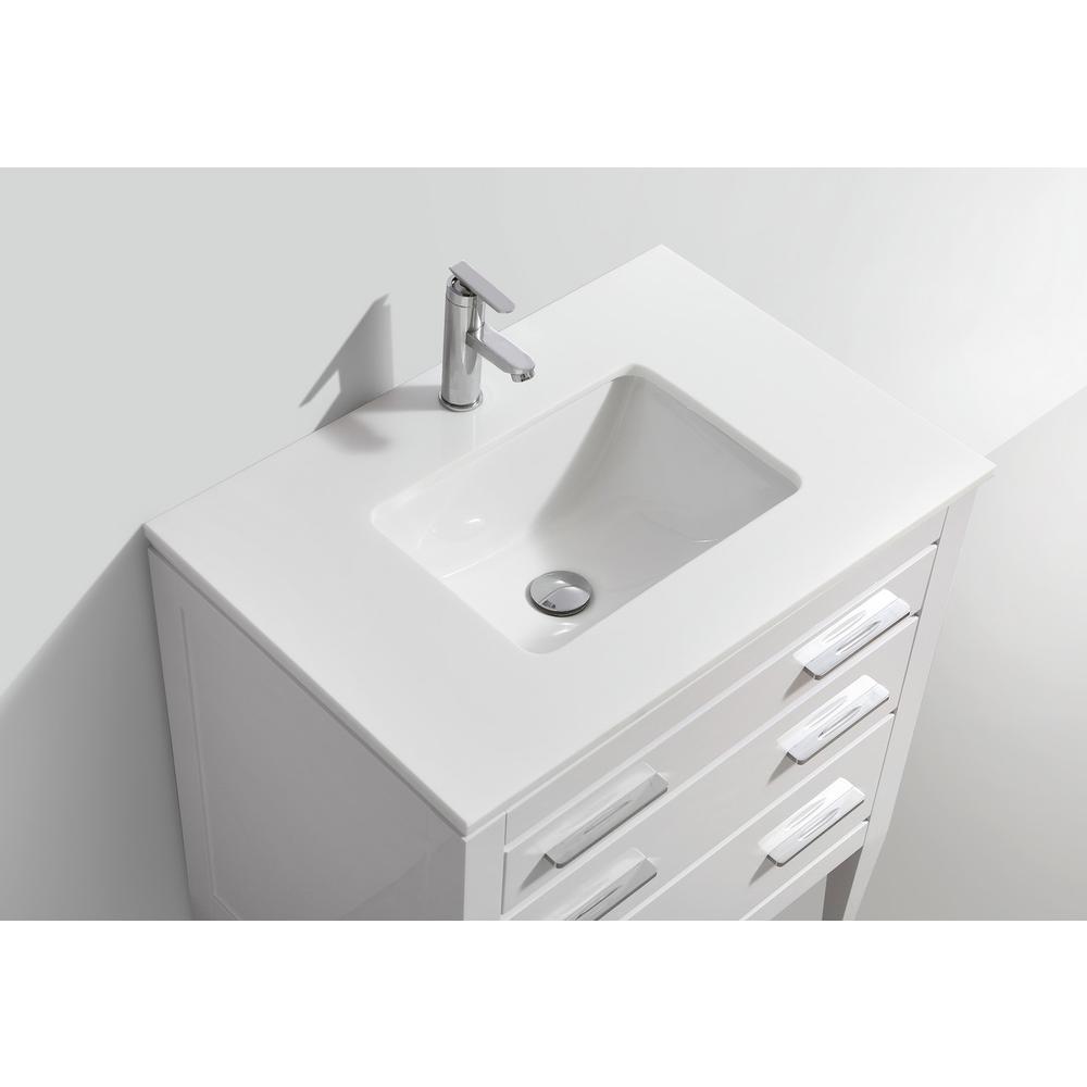 Eiffel 30'' High Gloss White Vanity W/ Quartz Counter Top. Picture 4