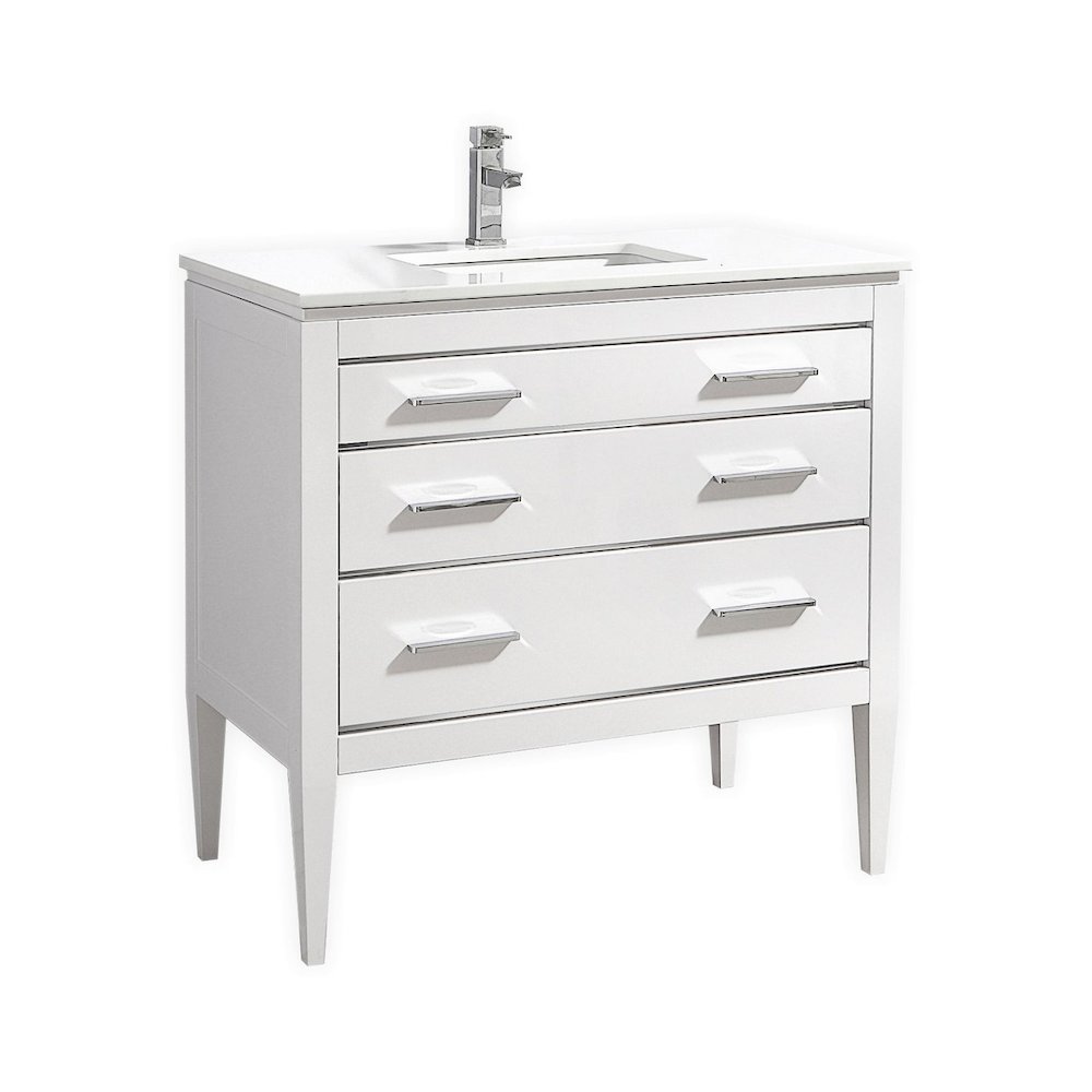 Eiffel 36'' High Gloss White Vanity W/ Quartz Counter Top. Picture 1