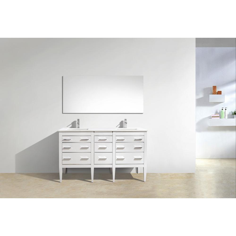 Eiffel 60'' Double Sink High Gloss White Vanity W/ Quartz Counter Top. Picture 2