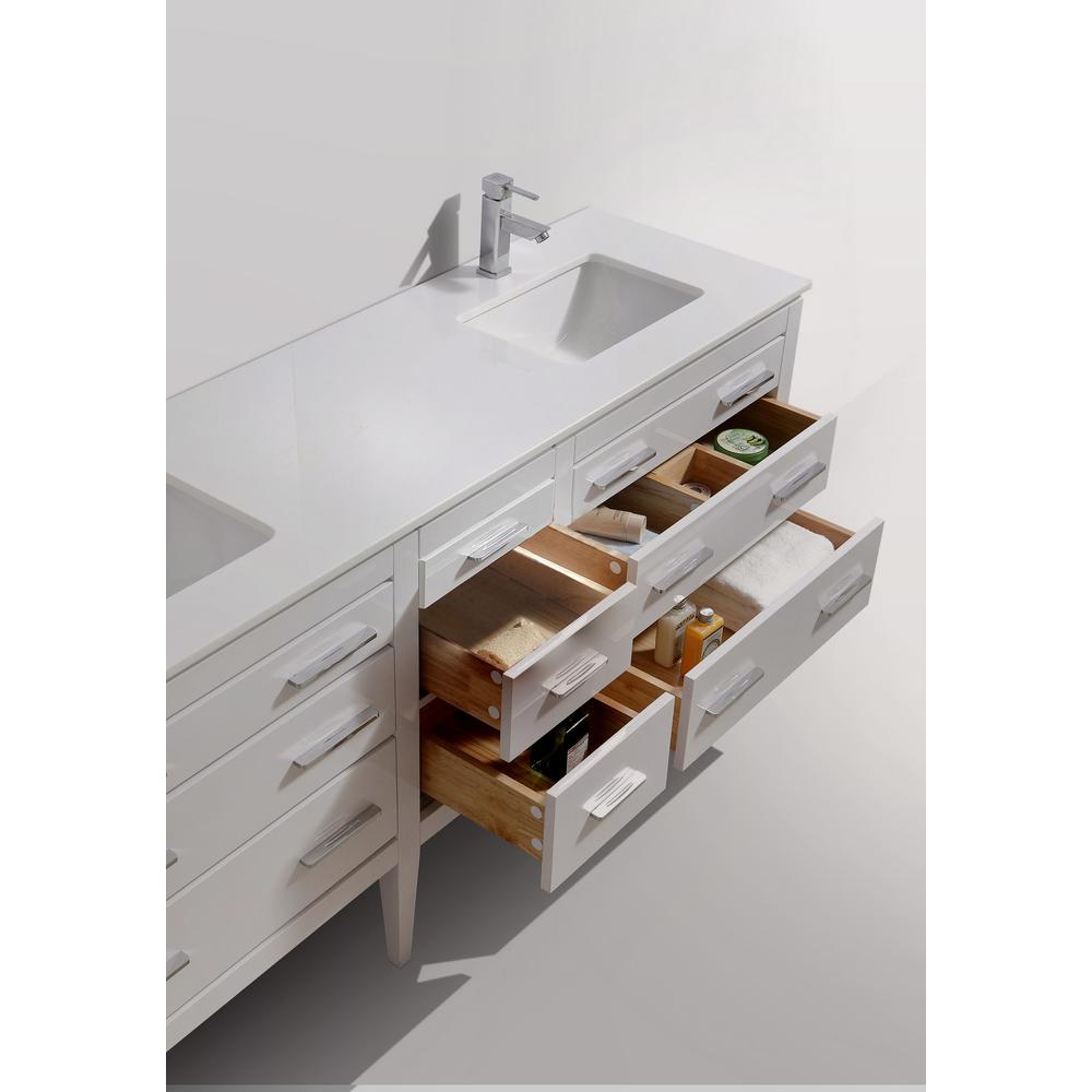 Eiffel 60'' Double Sink High Gloss White Vanity W/ Quartz Counter Top. Picture 4