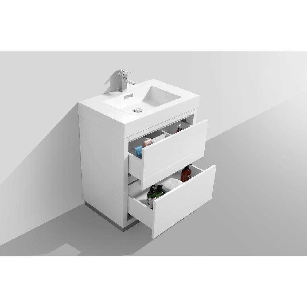 Bliss 30"  High Gloss White Free Standing Modern Bathroom Vanity. Picture 5