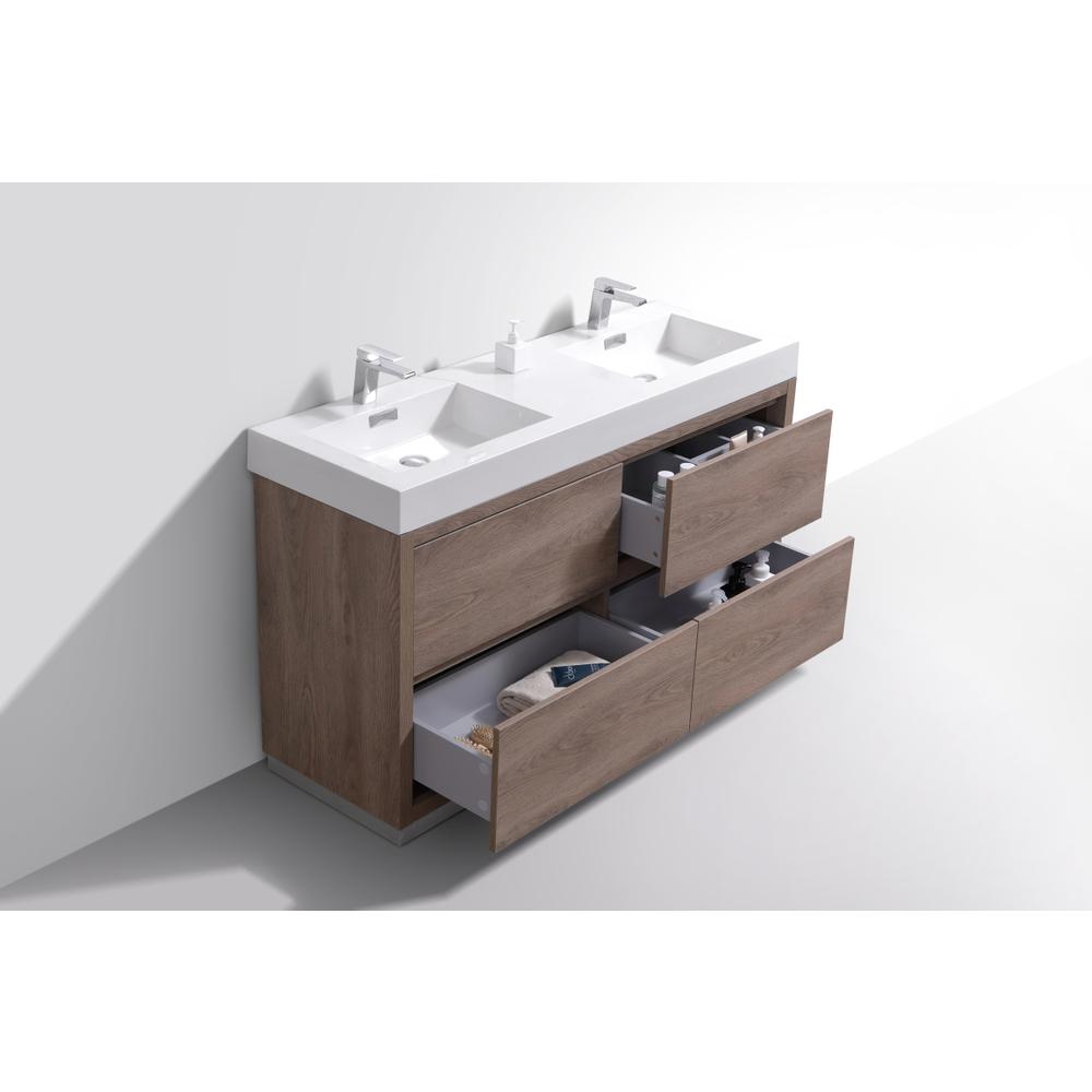 Bliss 60" Double  Sink Butternut Free Standing Modern Bathroom Vanity. Picture 2